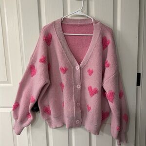 Pink Heart Patterned Women's Sweater